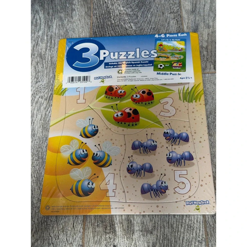 PlayMonster Board Puzzles Bilingual Space Dino Pets English Spanish NWT Learning